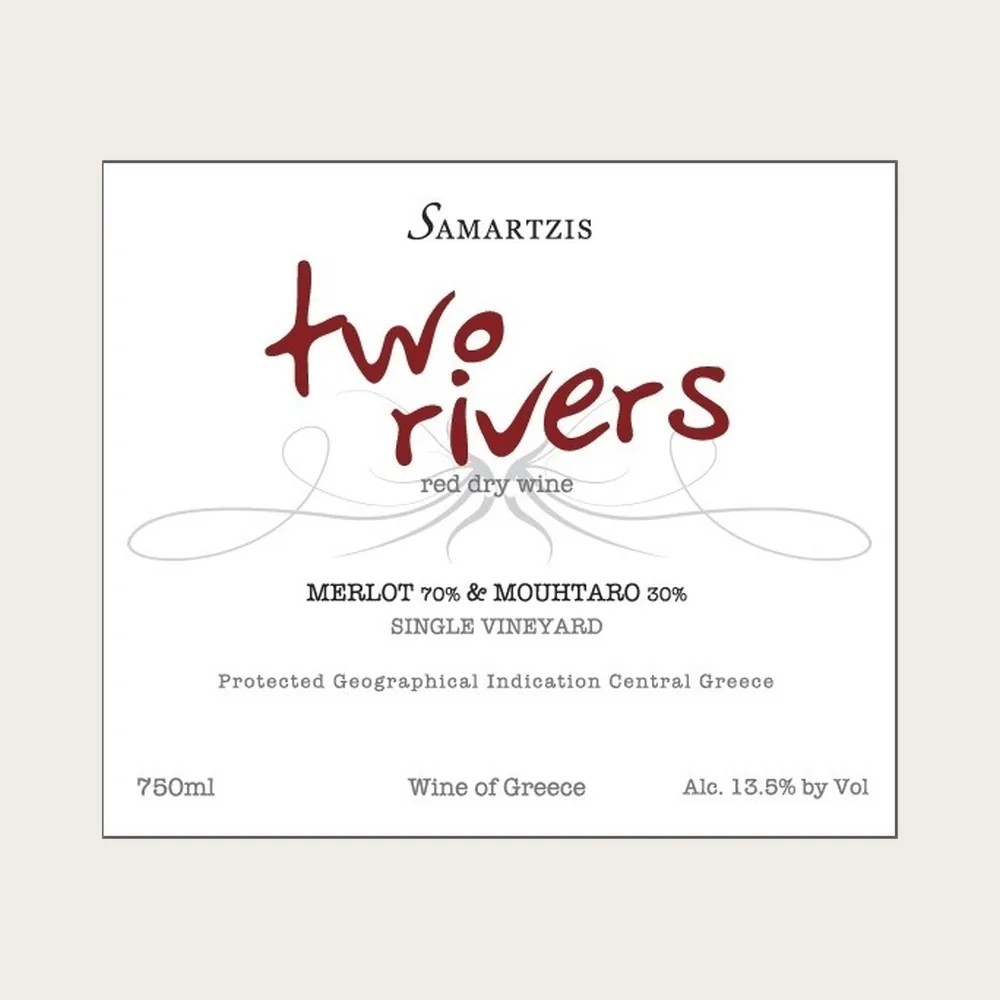 Two Rivers Merlot/Mouhtaro 2022 label